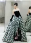 Fashion Black Geometric Asymmetrical Prom Dresses 2025 Ball Gown Strapless Sleeveless Backless Formal Dresses