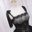 Audrey Hepburn Style Black Lace Prom Dresses 2024 Ball Gown Spaghetti Straps Sleeveless Backless Bow Floor-Length / Long Prom Formal Dresses