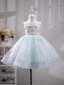 Charming Sky Blue Beading Pearl Sequins Birthday Flower Girl Dresses 2023 Ball Gown Scoop Neck Sleeveless Backless Floor-Length / Long