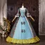 Vintage / Retro Medieval Sky Blue Bow Printing Prom Dresses 2026 Ball Gown Square Neckline Bell sleeves Backless Floor-Length / Long Formal Dresses