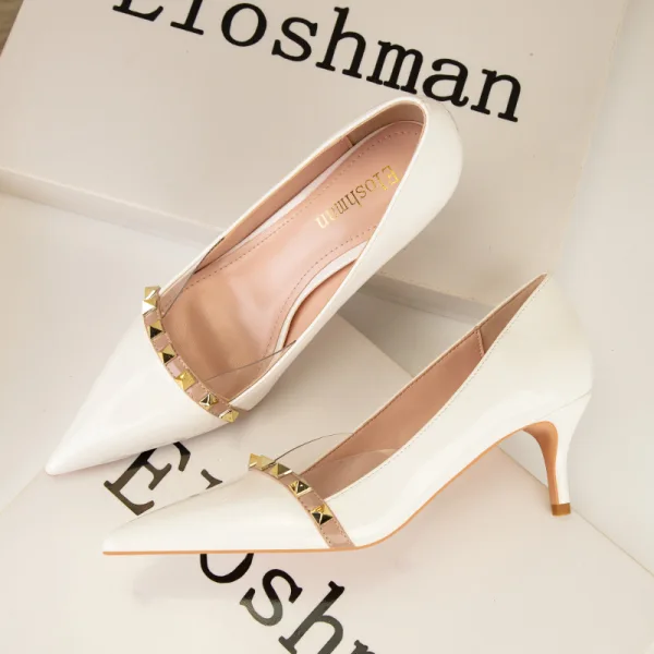 Sexy Black Patent Leather Evening Party Pumps 2022 Rivet 6 cm Stiletto Heels Pointed Toe Pumps High Heels