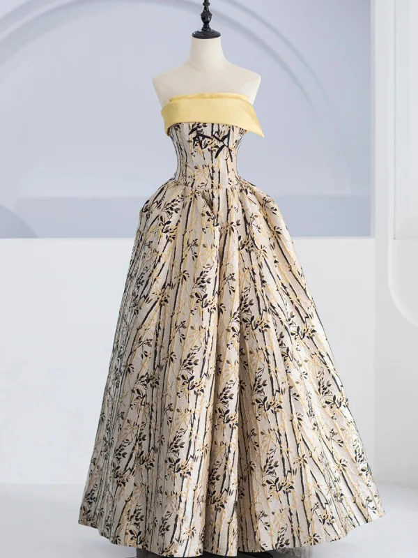 Elegant Candy Pink Printing Prom Dresses 2025 Ball Gown Strapless Sleeveless Backless Floor-Length / Long Prom Formal Dresses