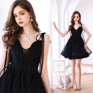 Sexy Black Party Dresses 2022 A Line Princess Spaghetti Straps Sleeveless Backless Bow Floor Length Long Cocktail Party Evening Party Formal Dresses
