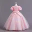Chic / Belle Bleu Ciel Paillettes Anniversaire Robe Ceremonie Fille 2023 Robe Boule Col Haut Manches Courtes Noeud Longue Robe Ceremonie Fille