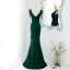 Chic / Beautiful Dark Green Satin Evening Dresses 2022 Trumpet / Mermaid V-Neck Sleeveless Beading Tassel Backless Floor-Length / Long Formal Dresses