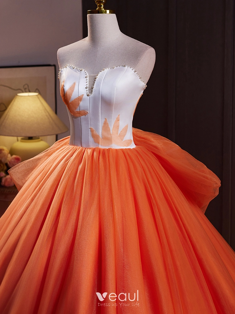 Orange Puffy Prom Dresses