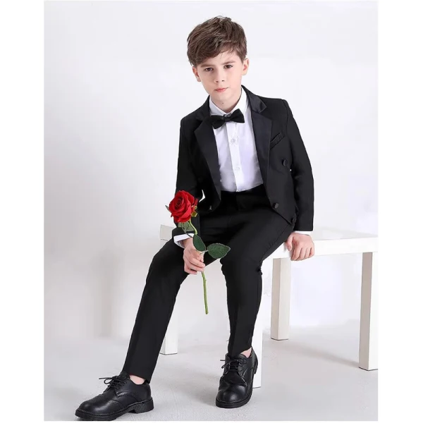 Fashion Black 6-piece Wedding Prom Boys Wedding Suits 2023 Coat Girdle Pants Shirt Tie Vest