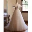 Chic / Beautiful Champagne Beading Pearl Lace Flower Prom Dresses 2024 A-Line / Princess Spaghetti Straps Sleeveless Backless Floor-Length / Long Prom Formal Dresses