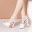 Fashion White Pearl Wedding Shoes 2024 Ankle Strap 12 cm Thick Heels Open / Peep Toe Wedding Sandals High Heels