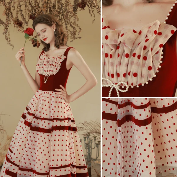 Chic / Beautiful Burgundy Spotted Prom Dresses 2022 A-Line / Princess Square Neckline Sleeveless Bow Pearl Backless Floor-Length / Long Prom Formal Dresses