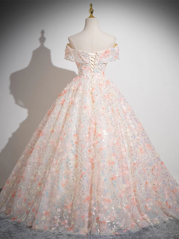 Schöne Rosa Pailletten Applikationen Ballkleider 2024 Ballkleid Off Shoulder Ärmellos Rückenfreies Lange Ball Festliche Kleider
