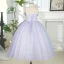 Chic / Beautiful Lavender Sequins Birthday Flower Girl Dresses 2025 Ball Gown Strapless Sleeveless Backless Floor-Length / Long Flower Girl Dresses