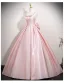 Schön Rosa Satin Ballkleider 2025 Ballkleid Eckiger Ausschnitt Ärmellos Rückenfreies Schleife Lange Festliche Kleider