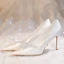 Elegante Ivory / Creme Perle Strass Leder Satin Brautschuhe 2024 8 cm Stilettos Spitzschuh Hochzeit Pumps Hochhackige