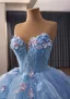Blumenfee Himmelblau Applikationen Perle Ballkleider 2026 Ballkleid Bandeau Ärmellos Rückenfreies Kapelle-Schleppe Festliche Kleider