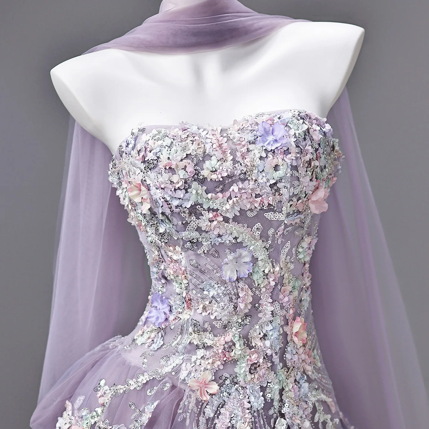 Flower Fairy Lavender Appliques Sequins Prom Dresses 2026 Ball Gown Strapless Sleeveless Backless Floor-Length / Long Formal Dresses