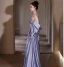 Illusion Lavender Sequins Rhinestone Satin Prom Dresses 2024 A-Line / Princess Off-The-Shoulder Short Sleeve Backless Bow Floor-Length / Long Prom Formal Dresses