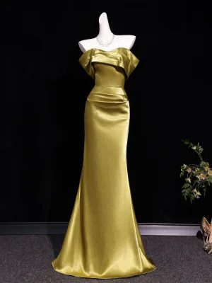 Charmant Doré Robe De Soirée 2026 Trompette Sirène Bustier Sans Manches Dos Nu Longue Robe De Ceremonie