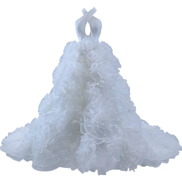High End Sexy Weiß Fallende Rüsche Brautkleider / Hochzeitskleider 2023 Ballkleid Neckholder Ärmellos Rückenfreies Hof-Schleppe Hochzeit