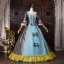 Vintage / Retro Medieval Sky Blue Bow Printing Prom Dresses 2026 Ball Gown Square Neckline Bell sleeves Backless Floor-Length / Long Formal Dresses