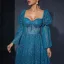 Vintage / Retro Pool Blue Lace Flower Prom Dresses 2025 Bell sleeves A-Line / Princess Square Neckline Backless Floor-Length / Long Prom Formal Dresses