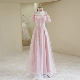 Chic Belle Rougissant Rose Papillon Paillettes Robe De Bal 2022 Princesse Bretelles Spaghetti Manches Courtes Dos Nu Longue Promo Robe De Ceremonie