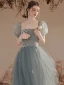 Chic / Beautiful Sage Green Sequins Prom Dresses 2023 A-Line / Princess Square Neckline Short Sleeve Backless Floor-Length / Long Prom Formal Dresses