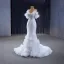 Haut de Gamme Sexy Blanche Volants en Cascade Paillettes En Dentelle Fleur Robe De Mariée 2023 Trompette / Sirène Bretelles Spaghetti Manches Courtes Dos Nu Mariage