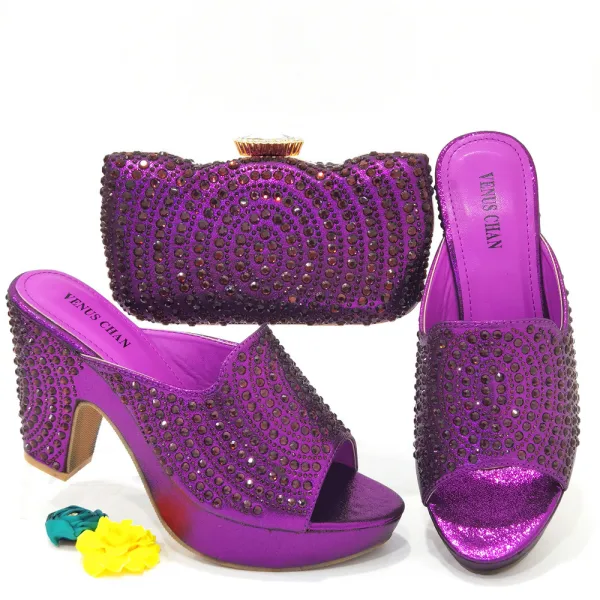 Chic / Beautiful Black Rhinestone Evening Party Womens Sandals Clutch Bags 2023 10 cm Thick Heels Open / Peep Toe Sandals High Heels Clutch Bags