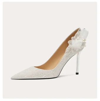 Charming Silver Glitter Appliques Wedding Shoes 2024 8 Cm Stiletto Heels Pointed Toe Wedding Pumps High Heels