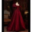 Elegant Burgundy Prom Dresses 2024 Ball Gown Square Neckline Puffy Short Sleeve Backless Bow Floor-Length / Long Prom Formal Dresses