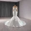 High-end Elegant White Pearl Sequins Satin Wedding Dresses 2024 Trumpet / Mermaid Scoop Neck Long Sleeve Floor-Length / Long Wedding
