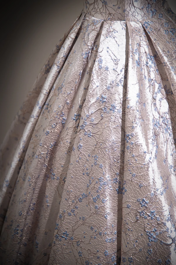Elegant Sky Blue Printing Prom Dresses Formal Dresses 2024 Ball Gown Square Neckline Bow Puffy Short Sleeve Backless Prom Floor-Length / Long