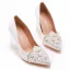 Chic / Beautiful White Pearl Rhinestone Wedding Shoes 2023 Satin 9 cm Crystal Thick Heels Pointed Toe Wedding Pumps High Heels