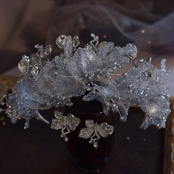 Amazing / Unique Silver Handmade Crystal Rhinestone Earrings Headpieces Alloy Wedding Bridal Hair Accessories 2025