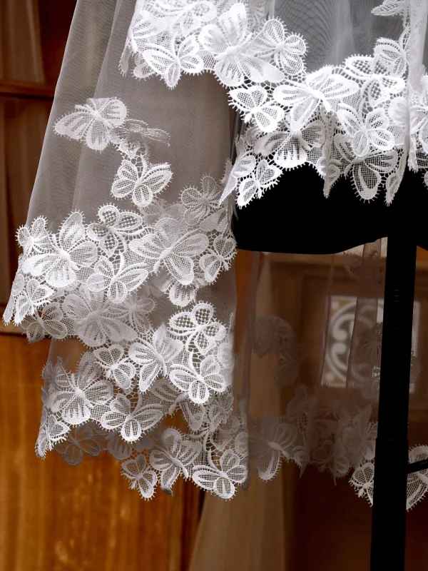 Elegant White Lace Butterfly 1.5 m Tulle Wedding Veils 2025