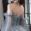 Chic / Beautiful Sky Blue Cascading Ruffles Pearl Prom Dresses 2023 A-Line / Princess Strapless Sleeveless Backless Floor-Length / Long Prom Formal Dresses