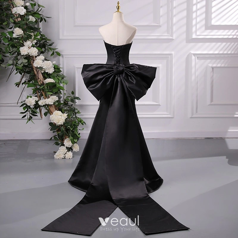 Audrey Hepburn Style Black Prom Dresses 2024 Trumpet Mermaid Sleeveless  Backless Bow Sweep Train Prom Formal Dresses