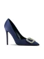Chic / Beautiful Navy Blue Rhinestone Evening Party Pumps 2024 Leather 10 cm Stiletto Heels Pointed Toe Pumps High Heels