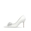 Elegant Ivory Rhinestone Bow Wedding Shoes 2022 Leather 8 cm Stiletto Heels Pointed Toe Wedding Pumps High Heels