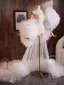 Unusual White Handmade  Cascading Ruffles Prom shawl 2025 Puffy Short Sleeve Tulle