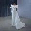 Haut de Gamme Bling Bling Blanche Fait main Perlage Perle Paillettes Robe De Mariée 2024 Trompette / Sirène Col Haut Manches Longues Train De Balayage Mariage