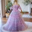 Glamorous Lilac Butterfly Prom Dresses 2024 Crossed Straps Tulle Sweet 16 A-Line / Princess Short Sleeve Floor-Length / Long Off-The-Shoulder Formal Dresses