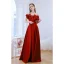 Chic / Beautiful Burgundy Satin Prom Dresses 2022 A-Line / Princess Off-The-Shoulder Pearl Bow Sleeveless Backless Floor-Length / Long Prom Formal Dresses