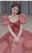 Chic / Belle Rouge Paillettes Robe De Bal 2022 Princesse Encolure Carrée Gonflée Manches Courtes Dos Nu Longue Robe De Ceremonie