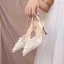 Charming White Lace Flower Rhinestone Pearl Wedding Shoes 2023 8 cm Stiletto Heels Pointed Toe Wedding Sandals High Heels
