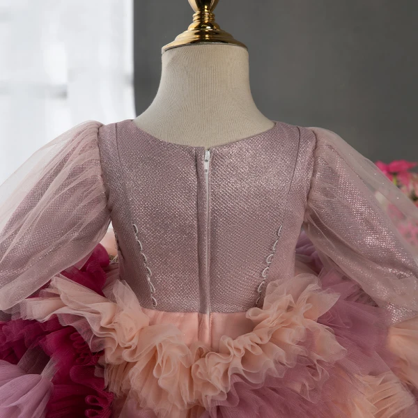 Chic / Beautiful Multi-Colors Lace Flower Appliques Cascading Ruffles Short Flower Girl Dresses 2024 Ball Gown Birthday Scoop Neck Short Sleeve