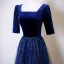 Vintage / Retro Navy Blue Star Sequins Mother Of The Bride Dresses 2025 A-Line / Princess Square Neckline Short Sleeve Backless Floor-Length / Long