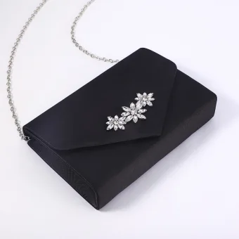 Modest Simple Black Solid Color Rhinestone Satin Prom Clutch Bags 2023