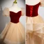 Elegant Burgundy Glitter Sequins Cascading Ruffles Prom Dresses 2023 Ball Gown Square Neckline Puffy Short Sleeve Backless Floor-Length / Long Prom Formal Dresses